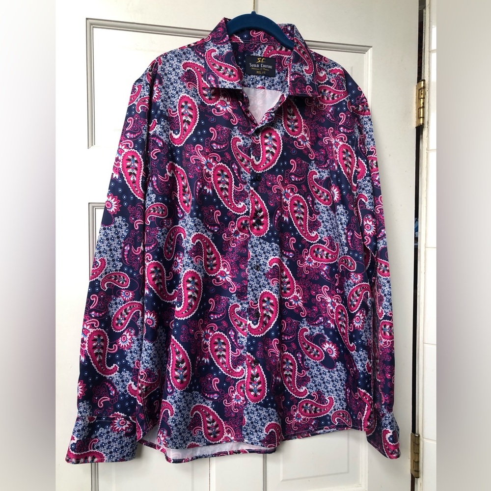 Men’s Suslo Couture Masterpiece Collection Vibrant Paisley Button Down Shirt
